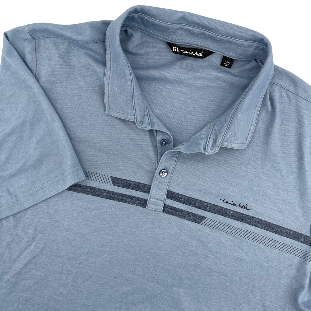 TravisMathew Mens Blue Short Sleeve Polo Shirt XXL Golf Casual Pima Cotton Blend
